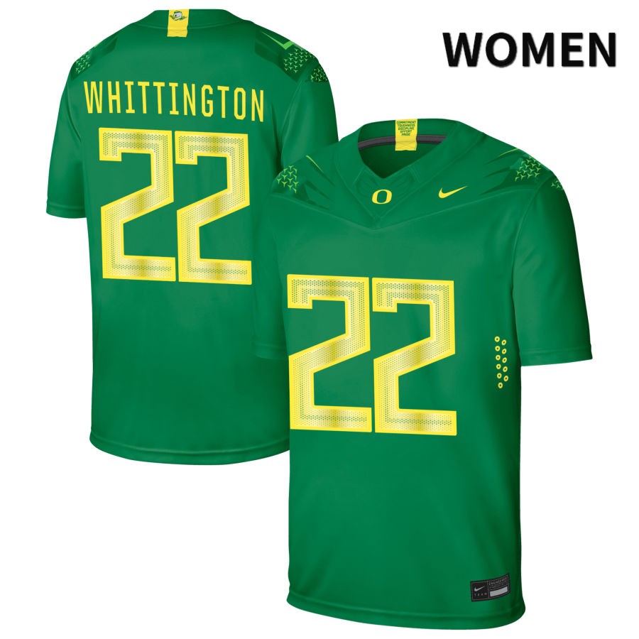 Oregon Ducks Women's #22 Noah Whittington Football College Authentic Green NIL 2022 Nike Jersey PHH41O1U